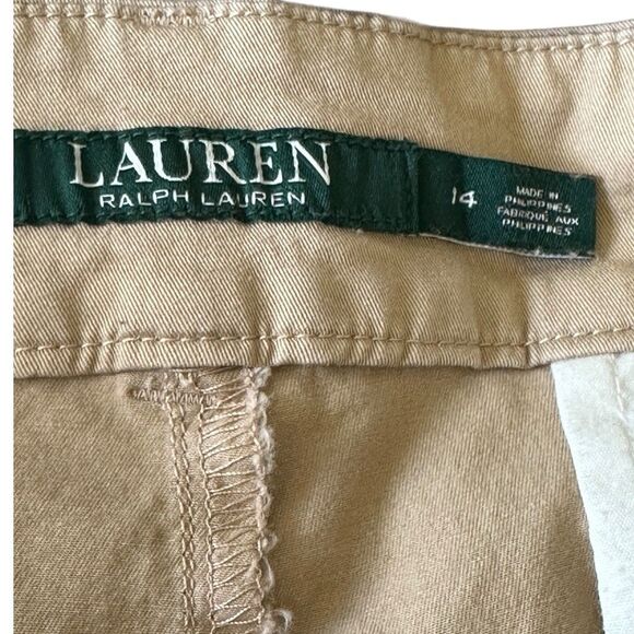 Lauren Ralph Lauren Cropped Wide Leg Pants Size 14 Tan Khaki Lightweight - Picture 6 of 8